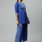 Ahalyaa Womens Royal Blue Pure Cotton Printed Tunic Palazzo Set | Swadesiicart