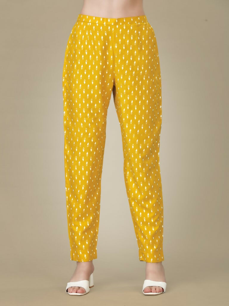 Jyoti Fashion Women's Yellow Rayon Embroidered Kurta Pant Set | Swadesiicart