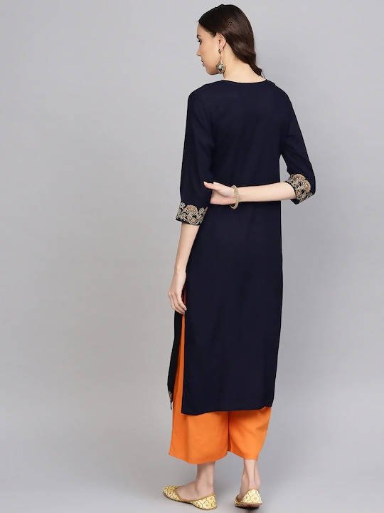 Anubhutee Navy Blue Yoke Design Straight Kurta | Swadesiicart