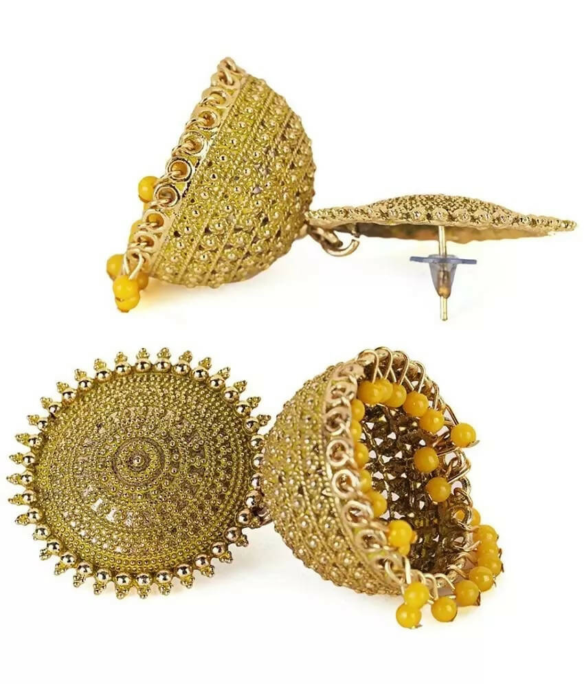 Mominos Fashion Joharkamal Gold-Polished Meenakari Jhumkas For Women & Girls (Yellow) - Swadesiicart