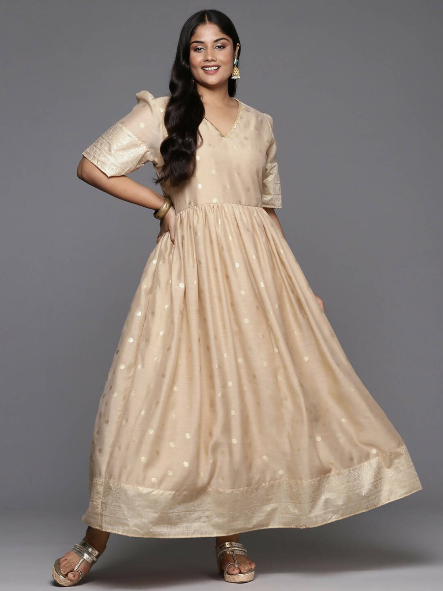 Ahalyaa Women's Traditional wear Ethnic Dress - Tan | Swadesiicart
