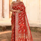 Joban Fashion Red Banarasi Soft Pure Handloom Banarasi Silk Saree | Swadesiicart