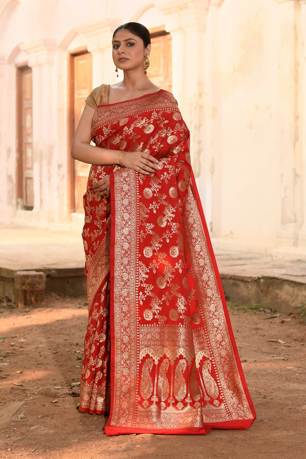 Joban Fashion Red Banarasi Soft Pure Handloom Banarasi Silk Saree | Swadesiicart