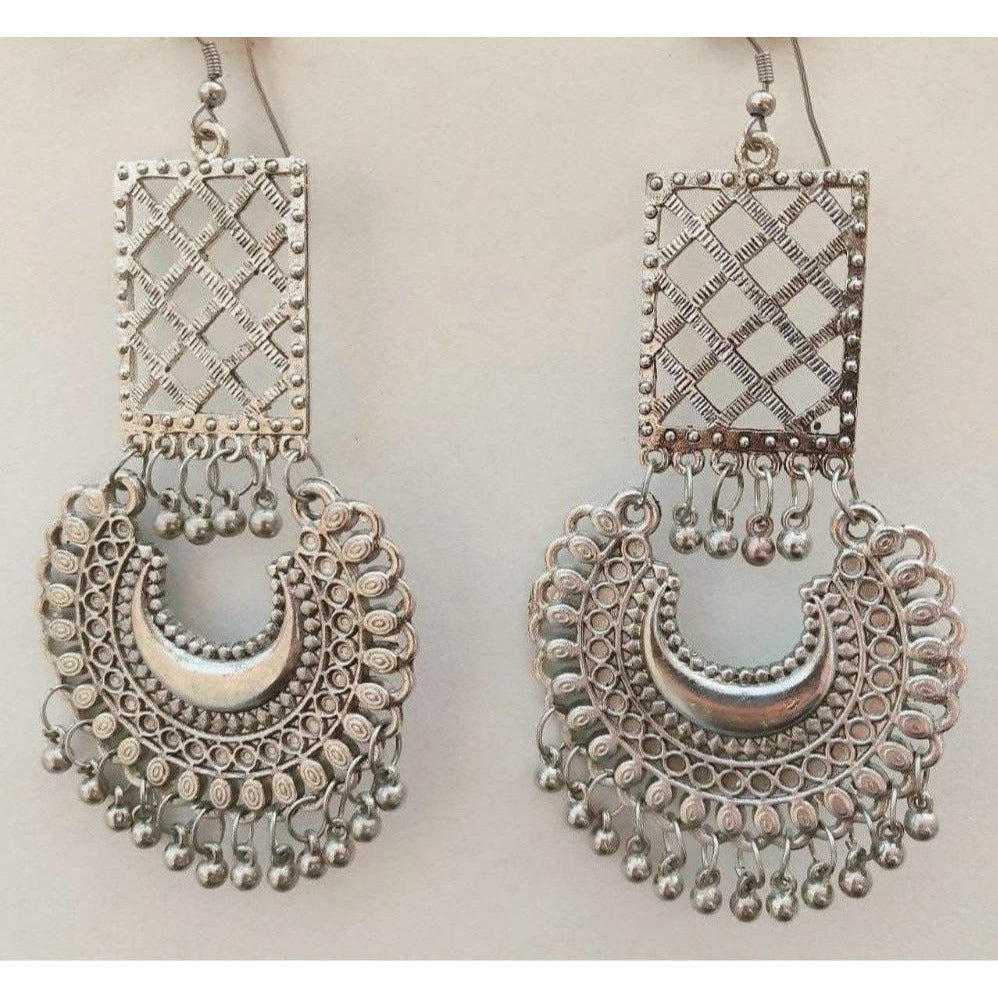 MS Fashion India Antique Silver Oxidized Vintage Chandbali Bollywood Style Earrings | Swadesiicart