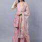 Myshka Women Peach-Coloured White Floral Printed Kurta with Sharara With Dupatta Set | Swadesiicart