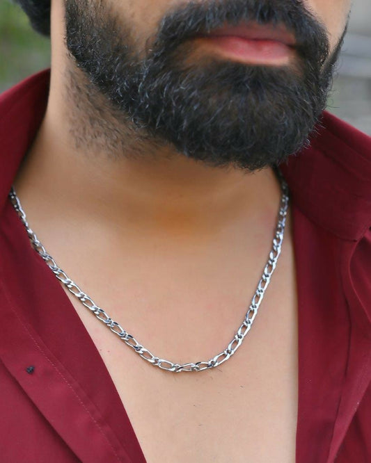 VOJ Men Silver Plated Stainless Steel Cuban Link Chain | Swadesiicart