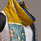 Olive and Blue Bandhani Kanchipuram Silk Handloom Dupatta with Kalamkari Design - Global Threads | Swadesiicart