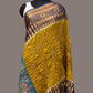 Olive and Blue Bandhani Kanchipuram Silk Handloom Dupatta with Kalamkari Design - Global Threads | Swadesiicart