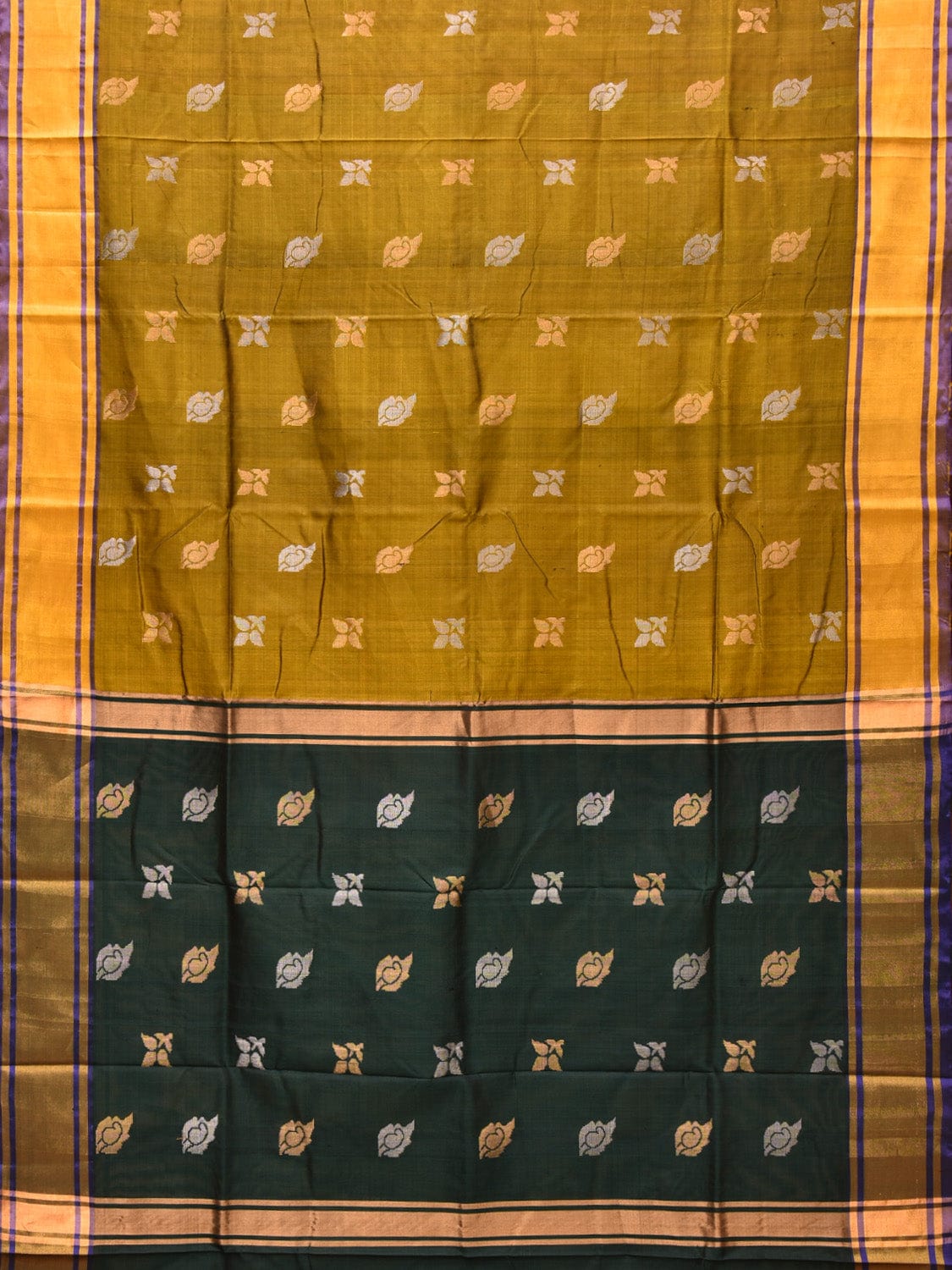 Olive and Dark Green Uppada Silk Handloom Saree with Buta Design - Global Threads | Swadesiicart