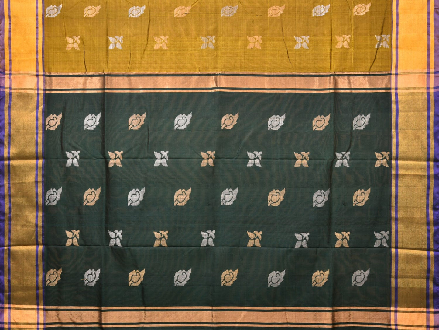 Olive and Dark Green Uppada Silk Handloom Saree with Buta Design - Global Threads | Swadesiicart