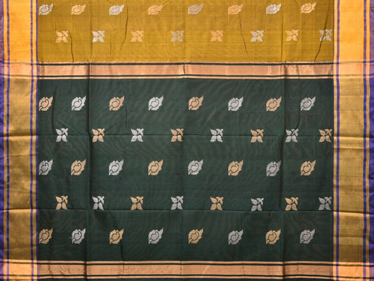 Olive and Dark Green Uppada Silk Handloom Saree with Buta Design - Global Threads | Swadesiicart