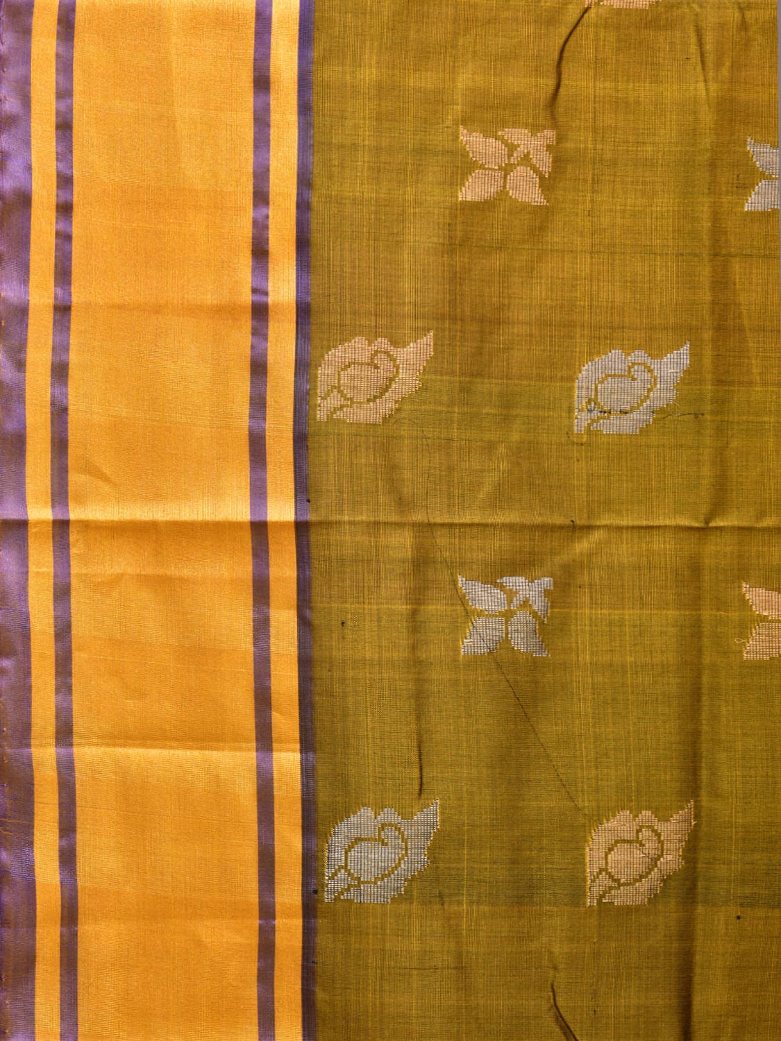 Olive and Dark Green Uppada Silk Handloom Saree with Buta Design - Global Threads | Swadesiicart