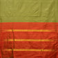 Olive and Red Narayanpet Silk Handloom Plain Saree with Traditional Border Design No Blouse - Global Threads | Swadesiicart