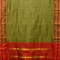 Olive and Red Narayanpet Silk Handloom Plain Saree with Traditional Border Design No Blouse - Global Threads | Swadesiicart