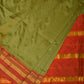 Olive and Red Narayanpet Silk Handloom Plain Saree with Traditional Border Design No Blouse - Global Threads | Swadesiicart