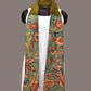 Olive and Sea Green Bandhani Kanchipuram Silk Handloom Dupatta with Kalamkari Floral Work Design - Global Threads | Swadesiicart