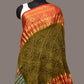 Olive and Sea Green Bandhani Kanchipuram Silk Handloom Dupatta with Kalamkari Floral Work Design - Global Threads | Swadesiicart