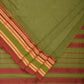 Olive Bamboo Cotton Plain Saree with Temple Border Design - Global Threads | Swadesiicart