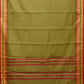 Olive Bamboo Cotton Plain Saree with Temple Border Design - Global Threads | Swadesiicart