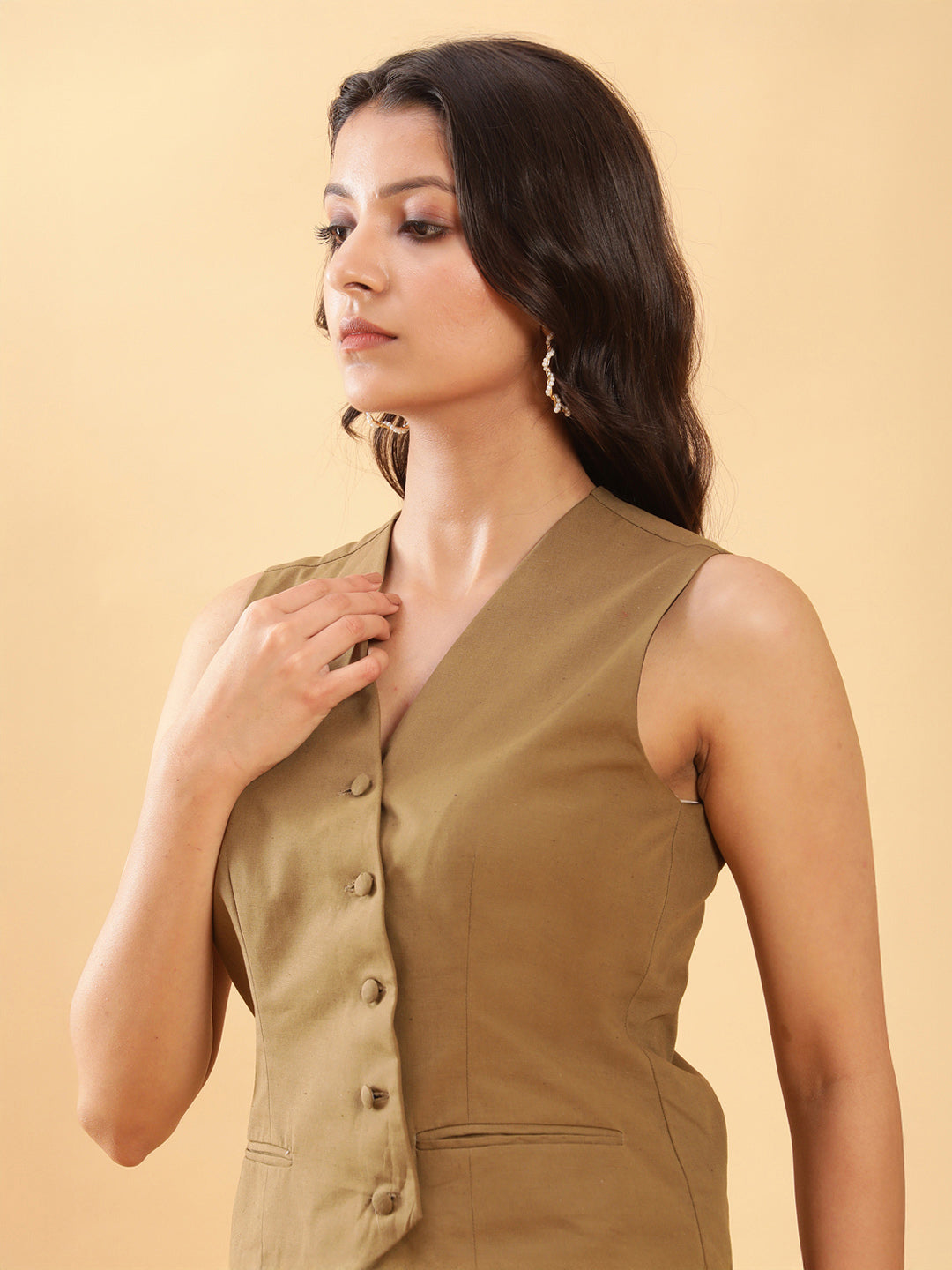 BohoJazz In-action Olive Green Tailored Waistcoat with Trousers Co-ord Set - Swadesiicart
