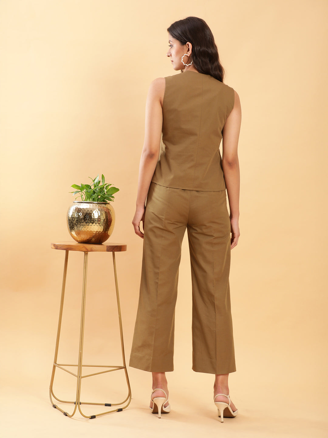 BohoJazz In-action Olive Green Tailored Waistcoat with Trousers Co-ord Set - Swadesiicart