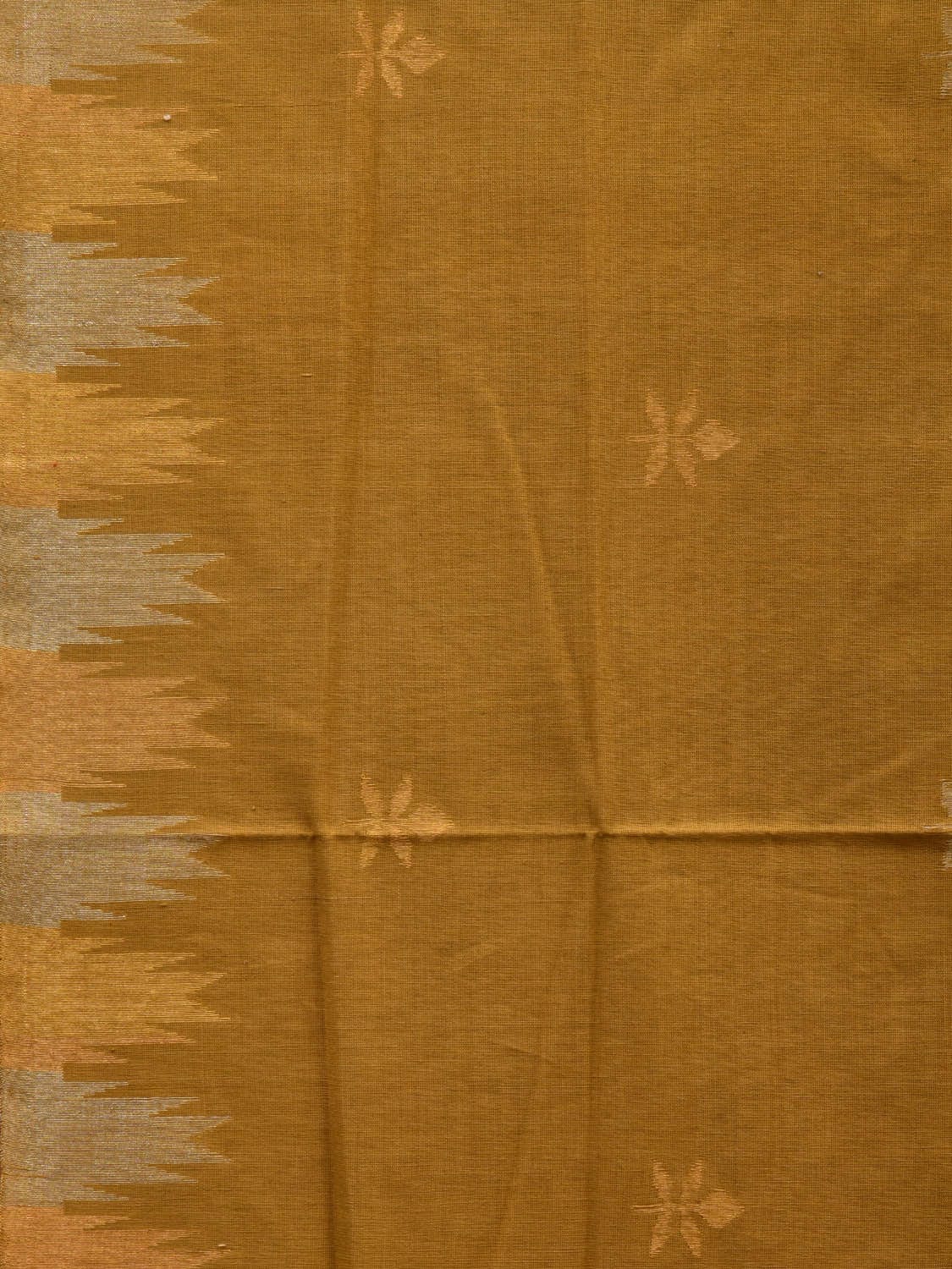 Olive Khadi Cotton Handloom Saree with Temple Border Design - Global Threads | Swadesiicart