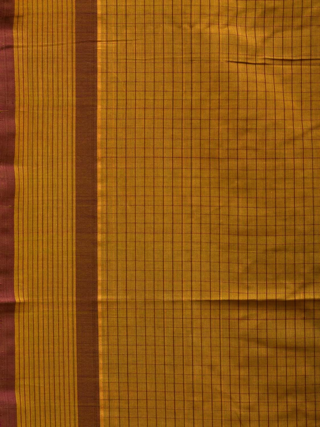 Olive Narayanpet Cotton Handloom Saree with Checks Design - Global Threads | Swadesiicart
