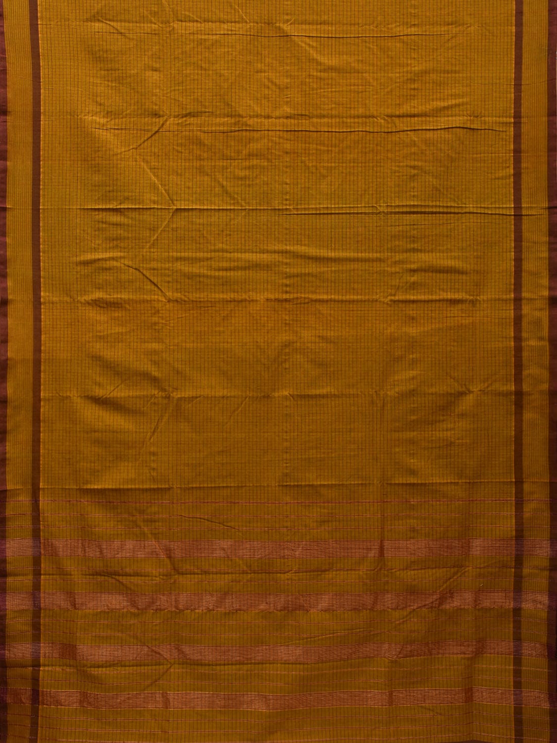 Olive Narayanpet Cotton Handloom Saree with Checks Design - Global Threads | Swadesiicart