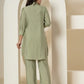 Yufta Olive Thread_Work Shirt And Trouser Polyester Co-Ord Set - Swadesiicart