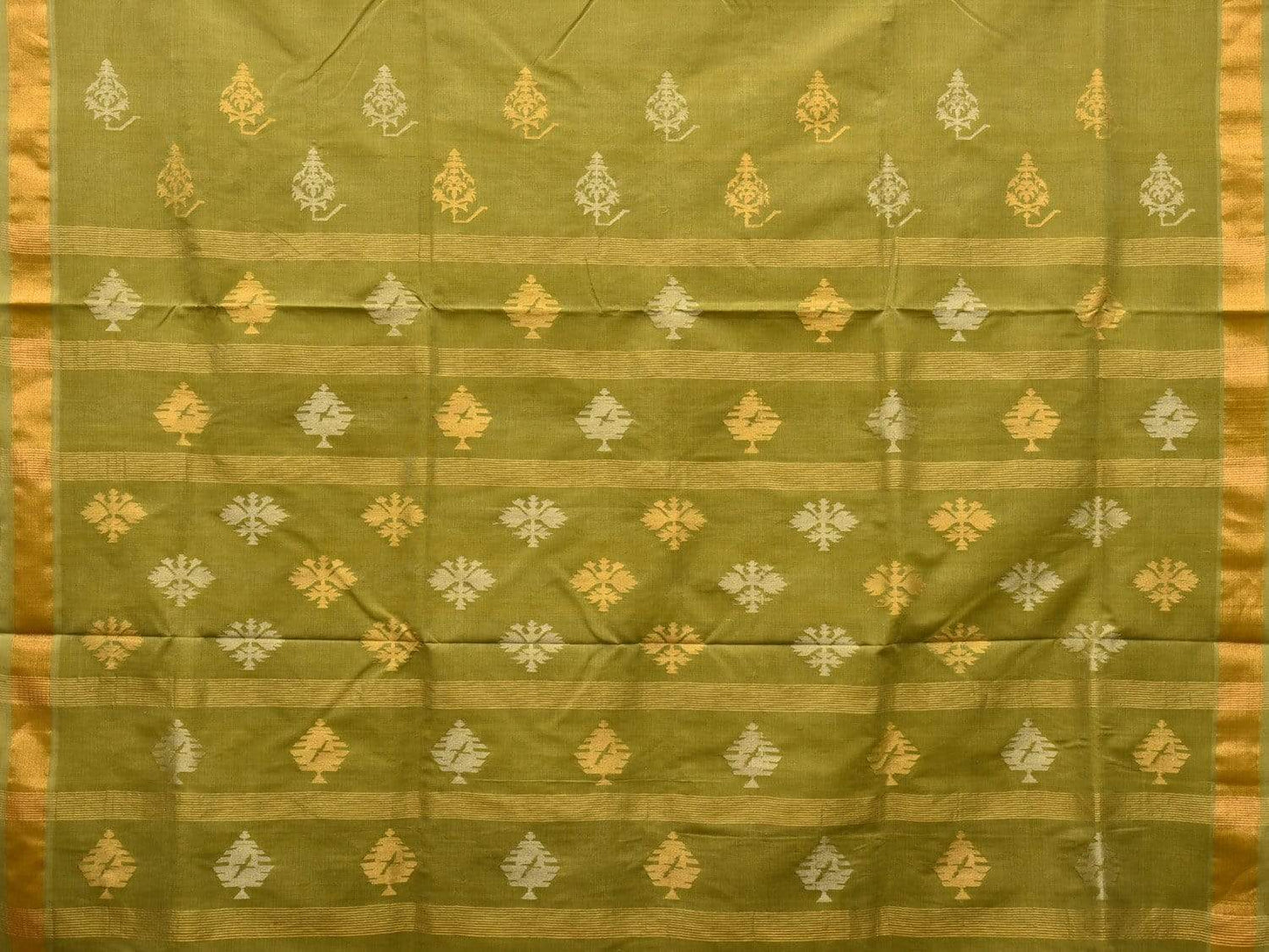 Olive Uppada Cotton Handloom Saree with Assorted Buta Pallu Design - Global Threads | Swadesiicart