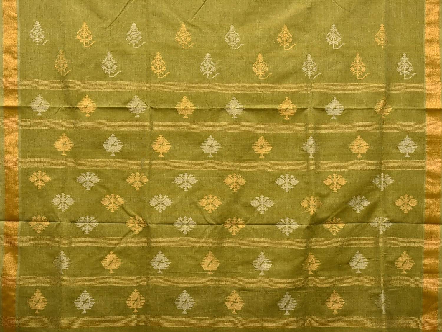 Olive Uppada Cotton Handloom Saree with Assorted Buta Pallu Design - Global Threads | Swadesiicart