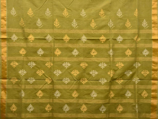 Olive Uppada Cotton Handloom Saree with Assorted Buta Pallu Design - Global Threads | Swadesiicart