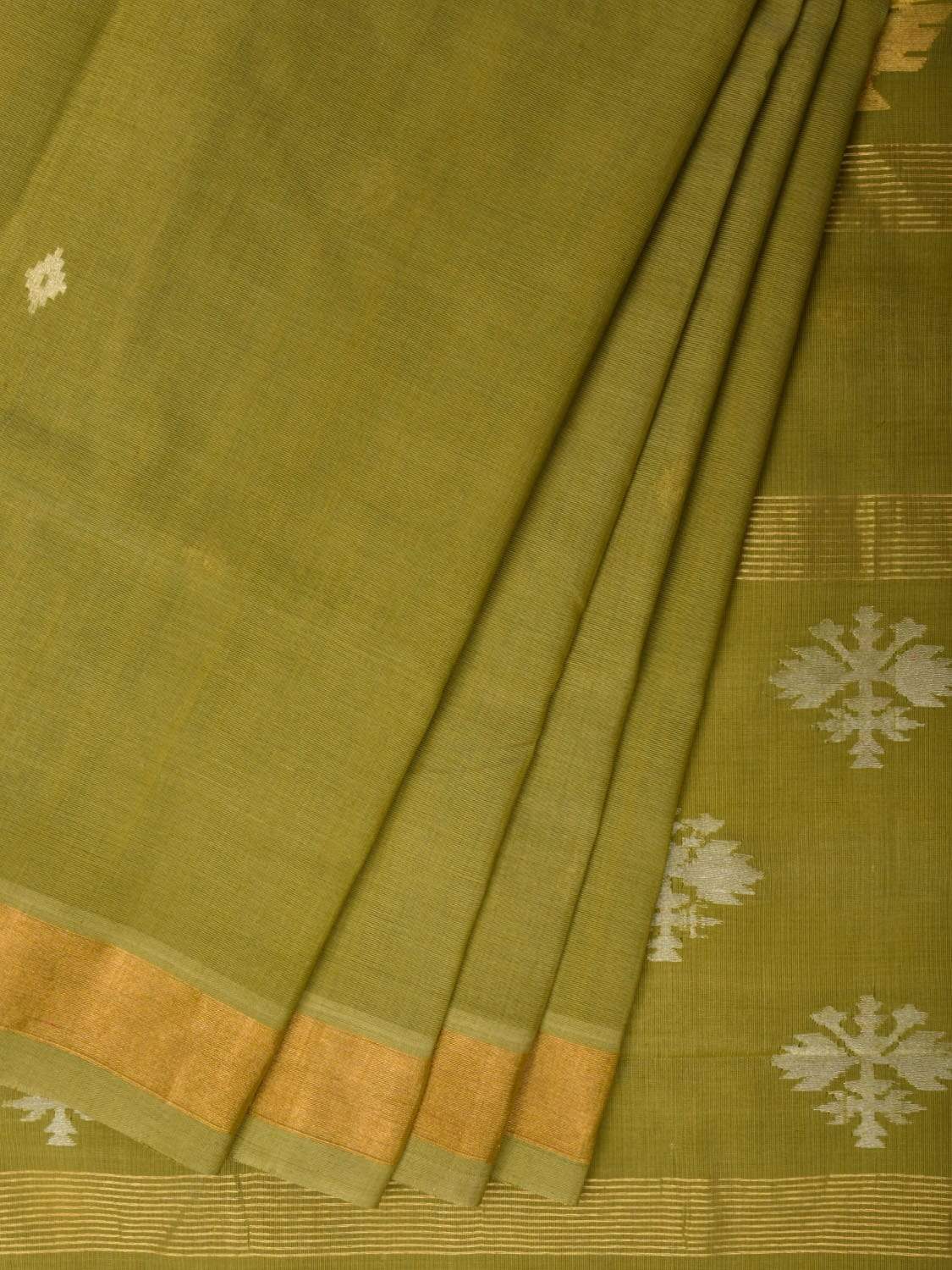 Olive Uppada Cotton Handloom Saree with Assorted Buta Pallu Design - Global Threads | Swadesiicart