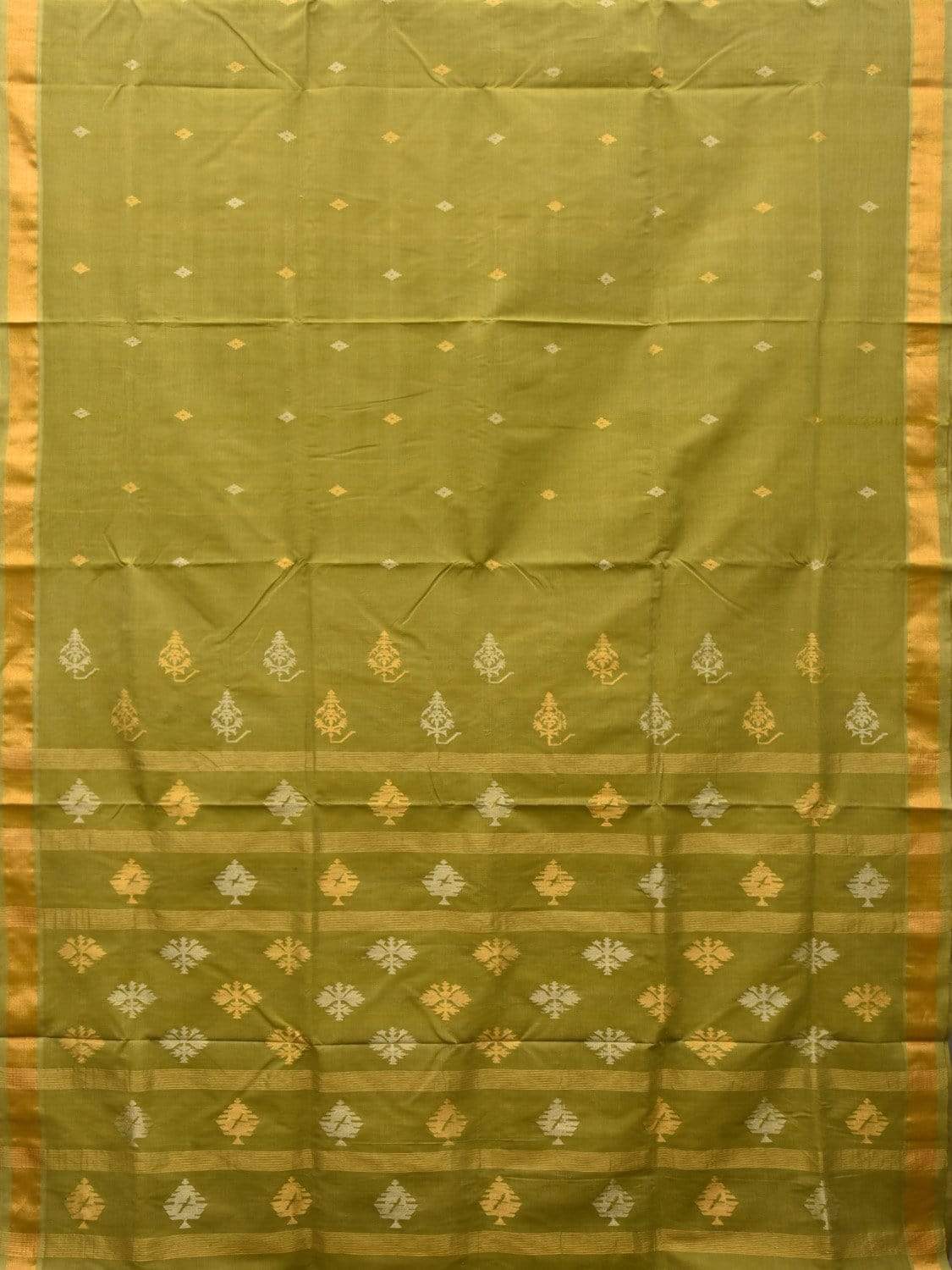 Olive Uppada Cotton Handloom Saree with Assorted Buta Pallu Design - Global Threads | Swadesiicart