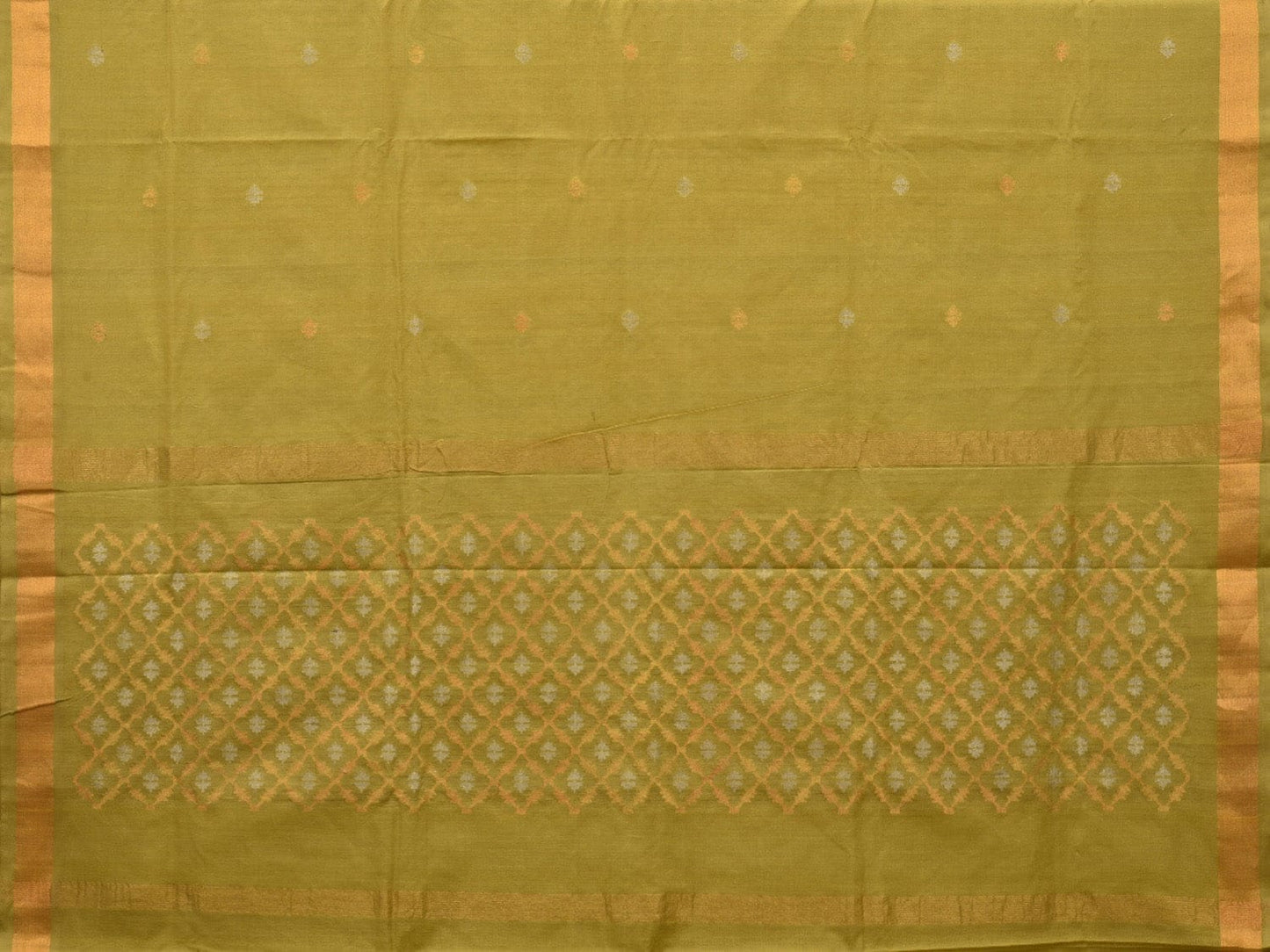 Olive Uppada Cotton Handloom Saree with Jamdani Pallu Design - Global Threads | Swadesiicart