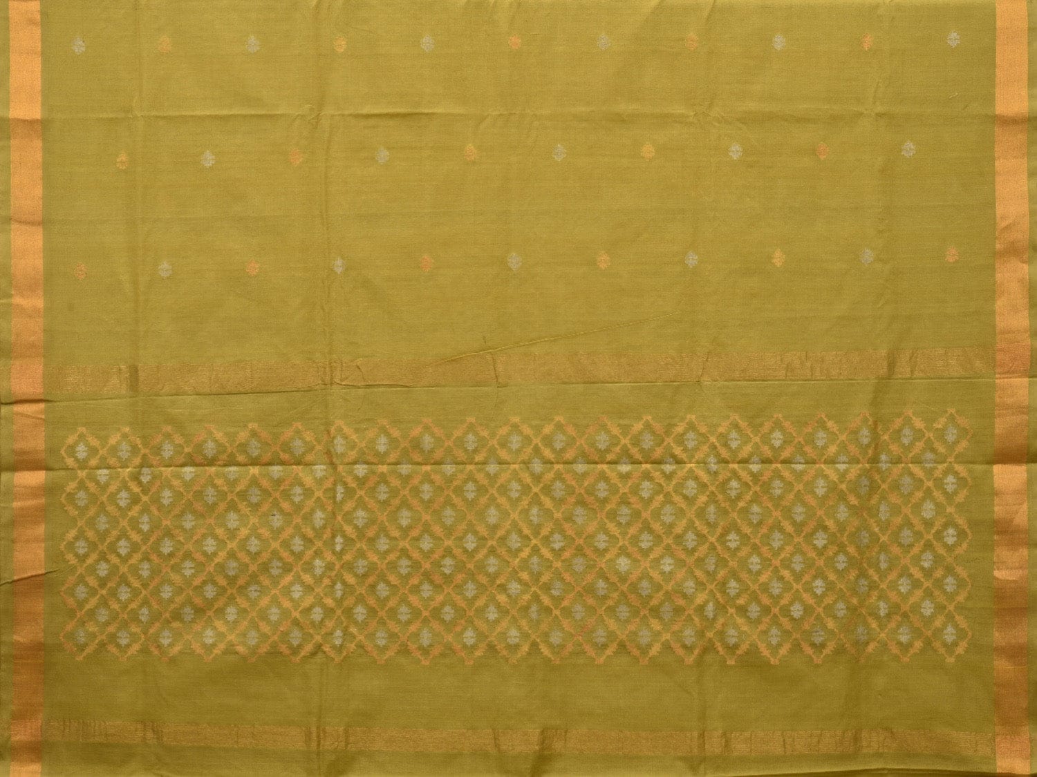 Olive Uppada Cotton Handloom Saree with Jamdani Pallu Design - Global Threads | Swadesiicart