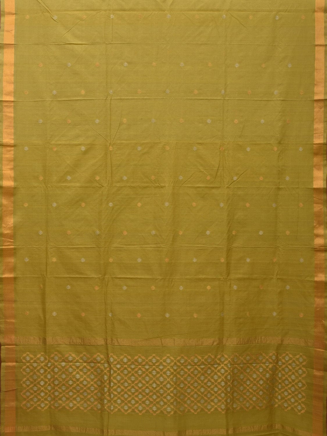 Olive Uppada Cotton Handloom Saree with Jamdani Pallu Design - Global Threads | Swadesiicart