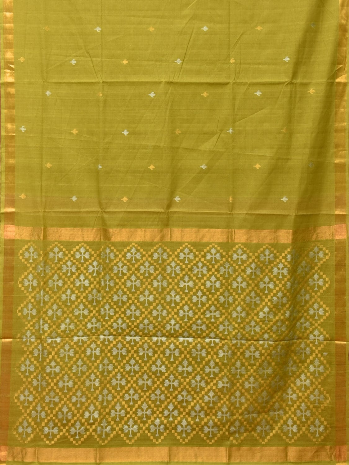 Olive Uppada Cotton Handloom Saree with Jamdani Pallu Design - Global Threads | Swadesiicart