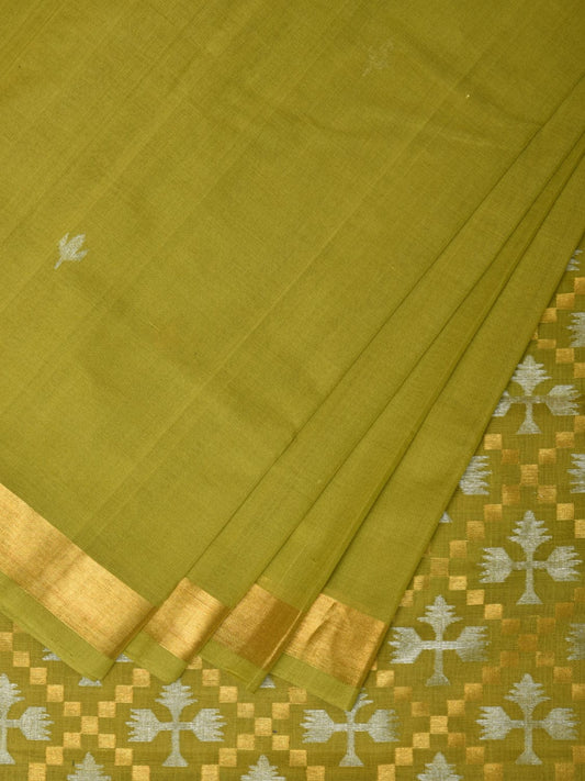 Olive Uppada Cotton Handloom Saree with Jamdani Pallu Design - Global Threads | Swadesiicart