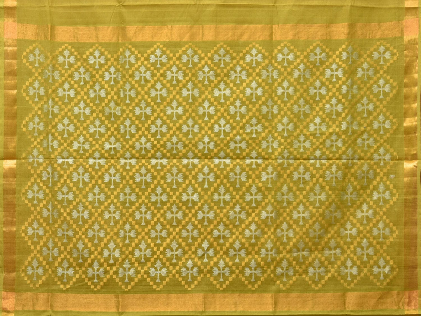 Olive Uppada Cotton Handloom Saree with Jamdani Pallu Design - Global Threads | Swadesiicart