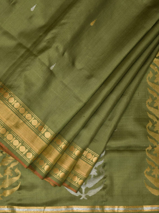 Olive Uppada Silk Handloom Saree with Karpur Pallu Design - Global Threads | Swadesiicart