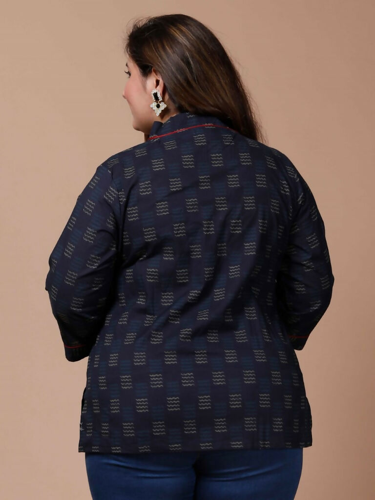 Miravan Women's Plus Size Blue Printed Indigo Kurti - Swadesiicart