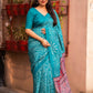 Rama Silk Blend Ajrak Saree with Unstitched Blouse - Hiral Fashion | Swadesiicart