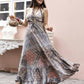 Blue Crepe Foil Printed Long Dress - Michan | Swadesiicart