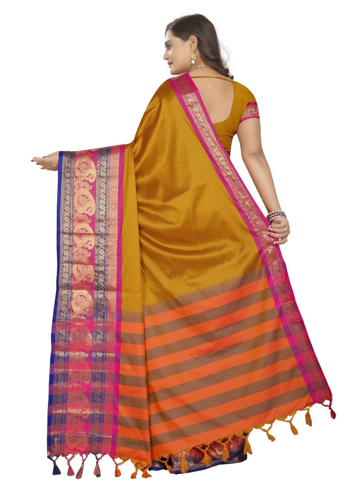 Vamika Banarasi Silk Mustard Weaving Saree | Swadesiicart