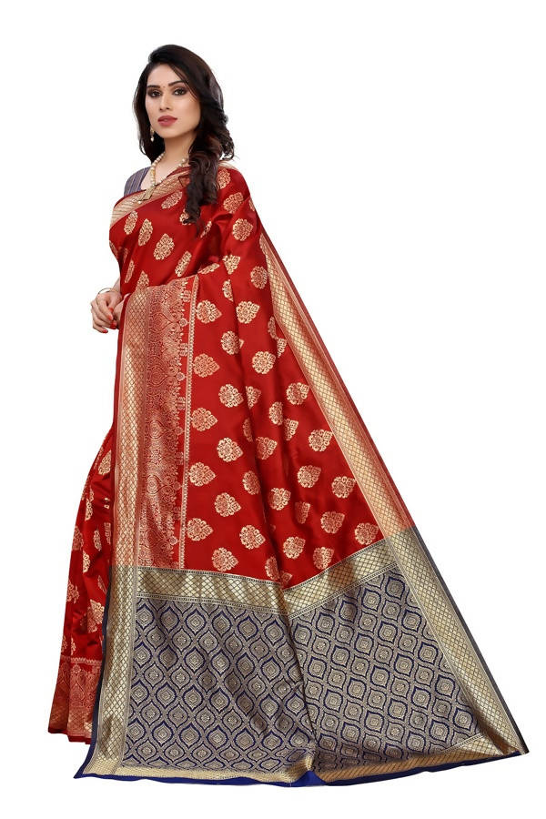 Vamika Banarasi Jacquard Weaving Red Saree (Dangal Red) | Swadesiicart