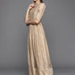 Ahalyaa Women's Beige Chanderi Gold Foil Print Dress | Swadesiicart