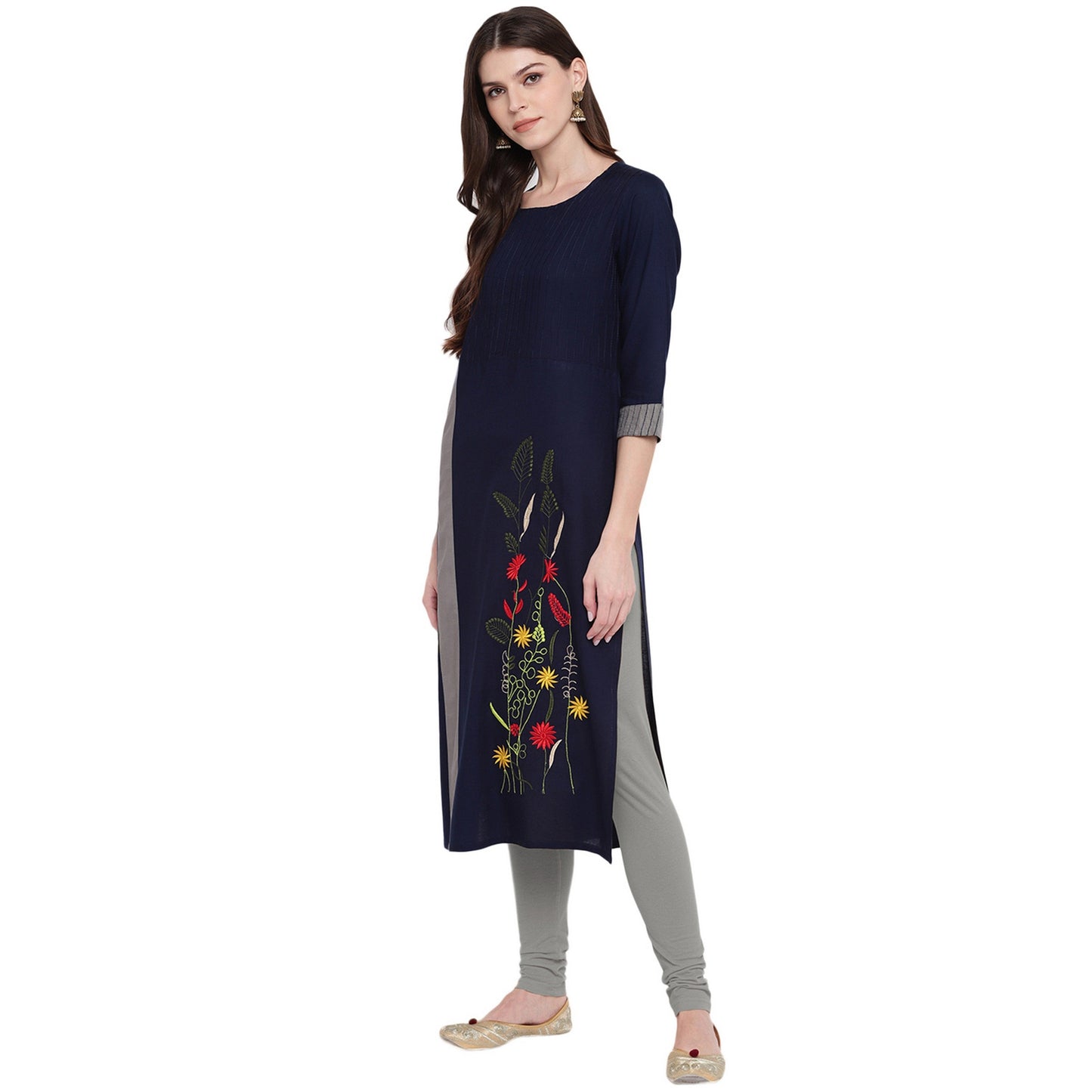 NOZ2TOZ Women's Blue & Grey Kurta- (1pc set) - Swadesiicart