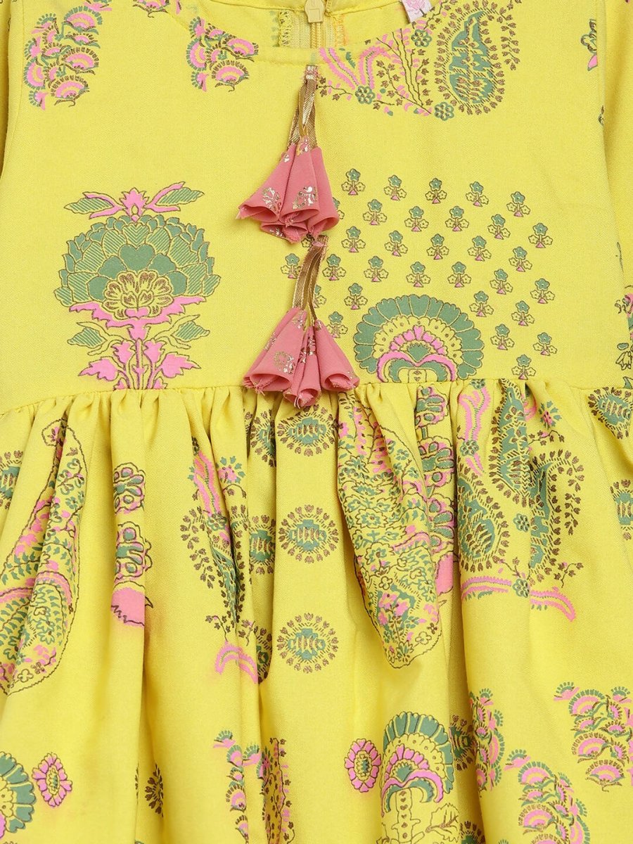 Ahalyaa Mustard Rayon Printed Kids Kurta Palazzo Sets For Kids For Girls | Swadesiicart