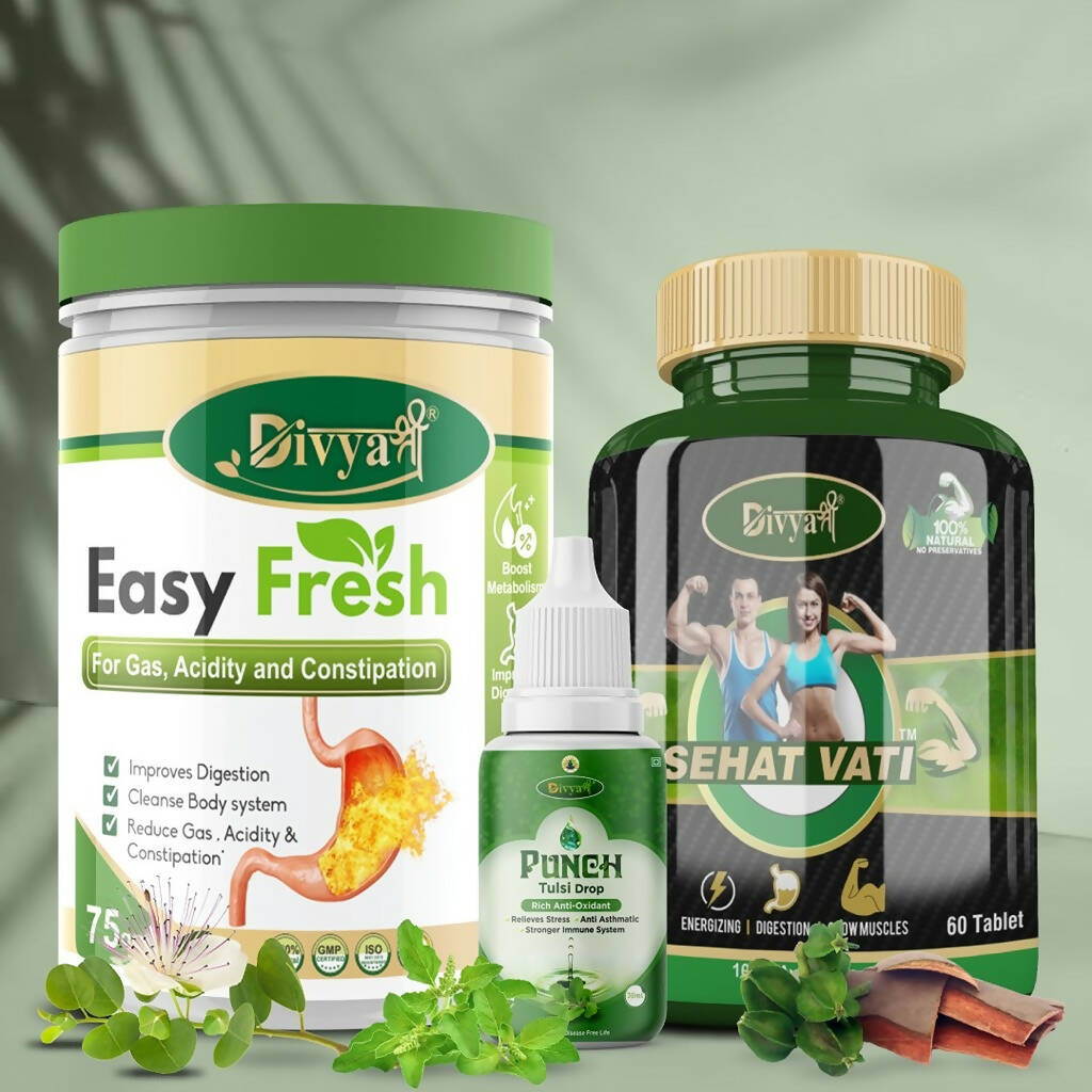 Divya Shree Sehat Vati Capsule, Easy Fresh Powder & Punch Tulsi Drop Combo - Swadesiicart